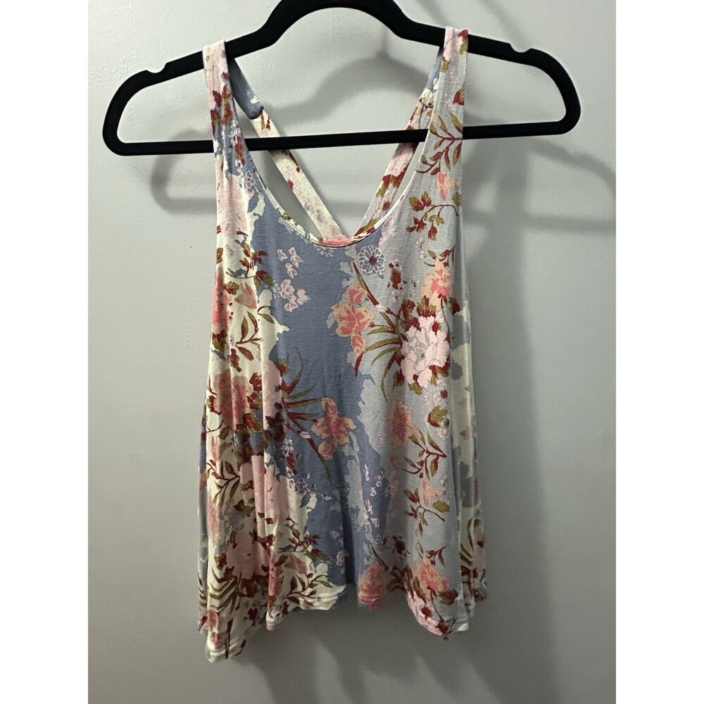 Kimchi Blue Women's S Blue Floral Print Open back Swing Tank Top Boho Festival